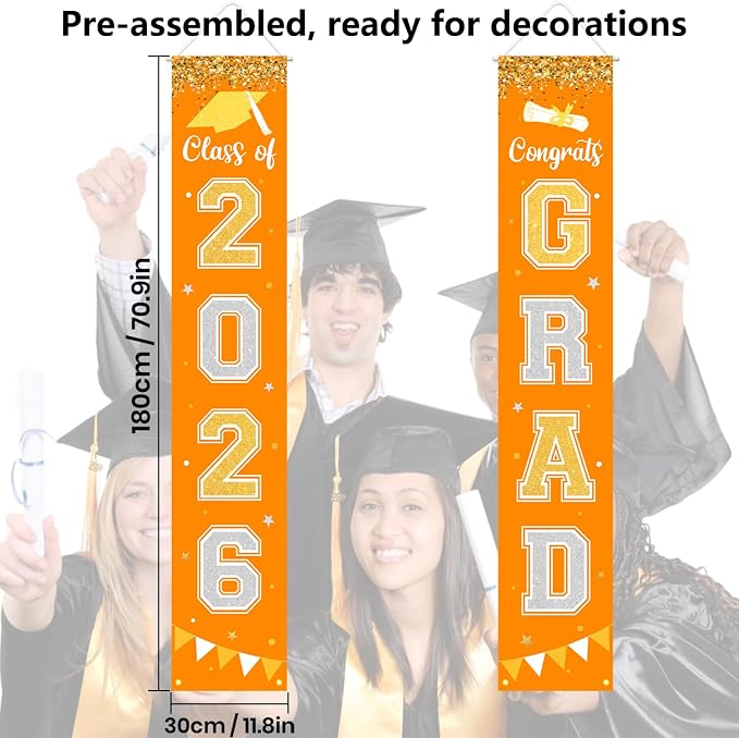 Graduation Decorations 2026 GRAD Banner Orange Porch Door Sign Welcome Banner - Image 4