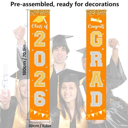 Graduation Decorations 2026 GRAD Banner Orange Porch Door Sign Welcome Banner - Image 4