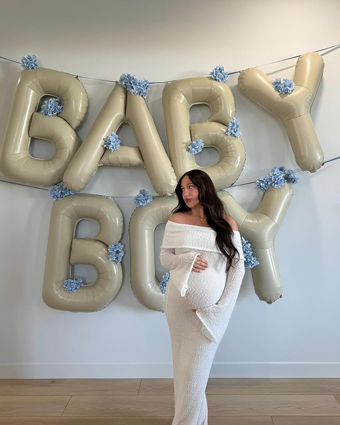 Cream BABY Balloons, 40 Inch Letter Baby Balloon Banner Beige - Image 4