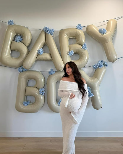 Cream BABY Balloons, 40 Inch Letter Baby Balloon Banner Beige - Image 4
