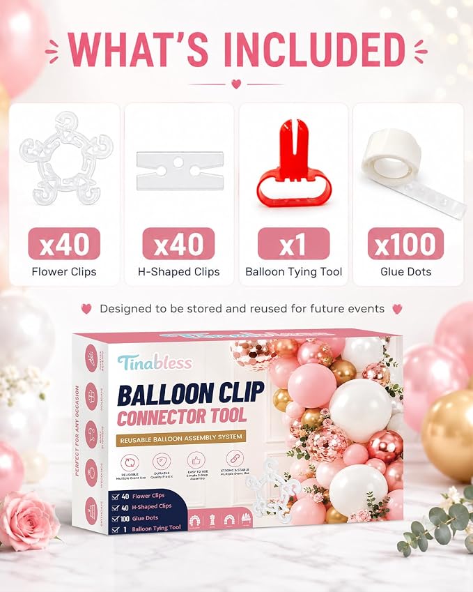 Tinabless Balloon Arch Clips Set, 80 Reusable Balloon Clips - Image 2