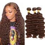 Brown Human Hair Bundles Color 4 Deep Wave Bundles Niegmeag Virgin Remy Hair 3 Bundles 24 26 28 Inch Double Weft Chocolate Brown Bundle Hair Weave