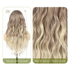 Long Wavy Ash Blonde Wig with Curtain Bangs for Women 26 Inch Synthetic Wig Natural Looking Heat Resistant Fiber Hair Wig for Daily Party Halloween Cosplay Use