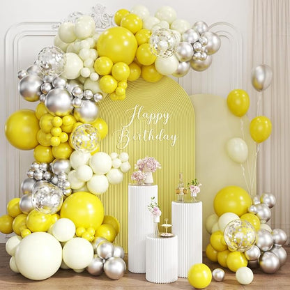 Yellow Silver Balloon Garland Arch Kit by Unknown