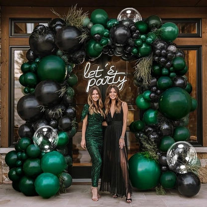 Black Green Balloon Garland Double Stuffed Dark Emerald Green Balloons Clear - Image 5