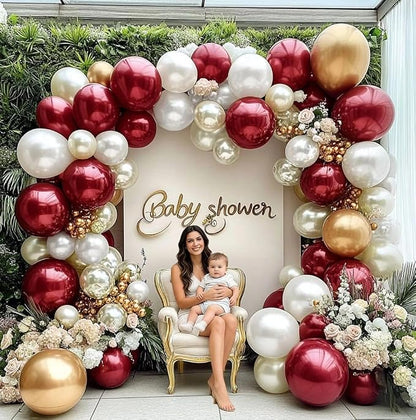 Burgundy Gold Balloons Garland Double Stuffed Pearl White Gold Maroon Wine Red - Image 5