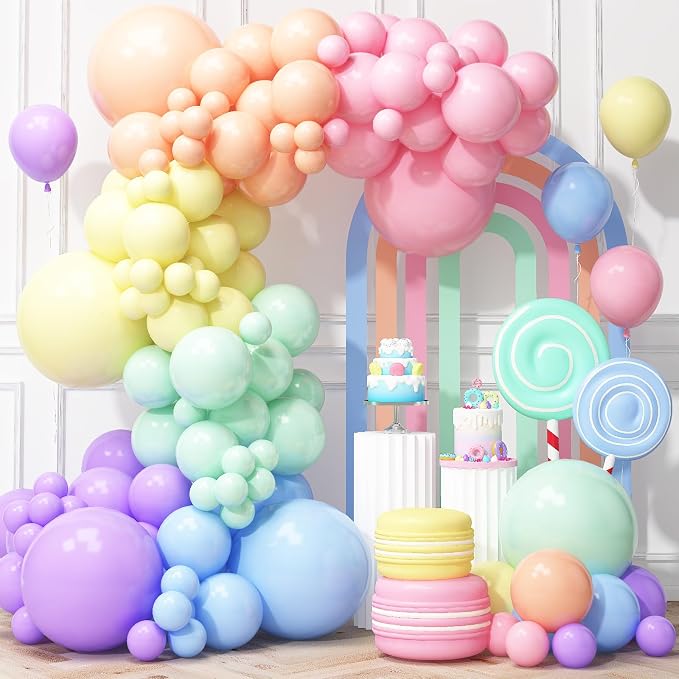 Pastel Rainbow Balloons Arch Garland Kit by Haolongfa