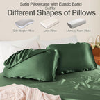 SiinvdaBZX Woodland Green Satin Pillowcase Standard/Queen Size Set of 2, Silky Travel Elastic Band Satin Pillow Case for Hair and Skin, Soft Portable & Fit for Various Pillow