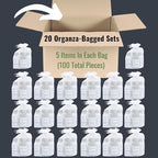 Haus & Haven Hotel Toiletry Sets - 20 Pre-Assembled 5-Piece Guest Amenities in Organza Bags - shampoo, conditioner, shower gel, body lotion and bar soap - White Tea Scent