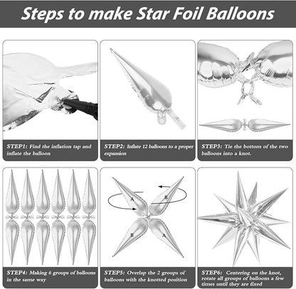 60 Pcs Star Balloons Explosion 12 Point Foil Cone Balloons Magic Balloon Large - Image 6
