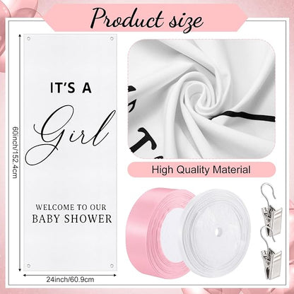Oudain 24x60 Inch It's a Girl Burlap Banner, Baby Shower Fabric Backdrop - Image 2