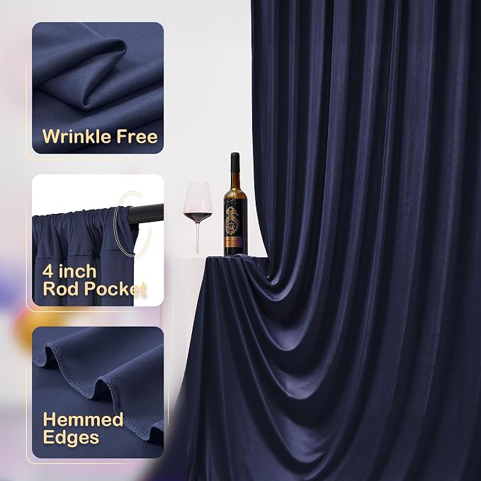 50ft x 12ft Wrinkle Free Navy Blue Backdrop Curtains - Image 3
