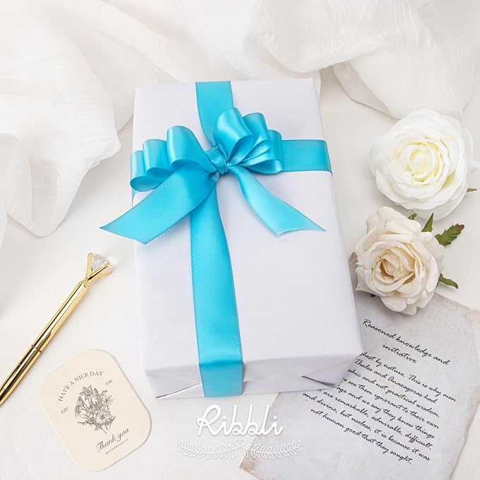 Ribbli Turquoise Blue Double Faced Satin Ribbon, 1” x Continuous 25 Yards - Image 2