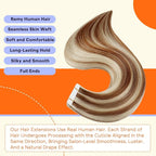 Full Shine Tape in Extensions Human Hair 20 Inch Natural Straight Remy Tape Ins Human Hair Extensions Color 330p800 Auburn Highlight Blonde 20PCS Soft Invisible Seamless Extensions 50grams Add Length