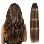 SUYYA Tape in Hair Extensions Human Hair Balayage Darkest Brown to Light Brown 18 Inch 50g/pack 20pcs Straight Seamless Skin Weft Tape in Real Human Hair Extensions(18inch #P2/8/T2)