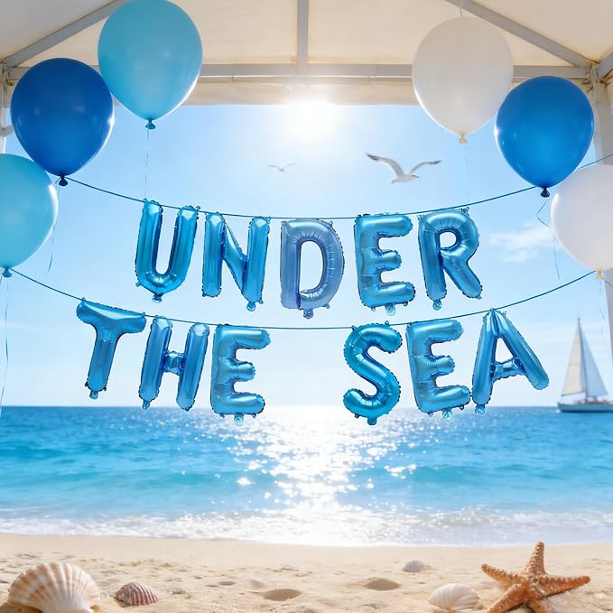 16 Inch Blue Under the Sea Letter Balloons, Foil Mylar Balloon Banner - Image 3
