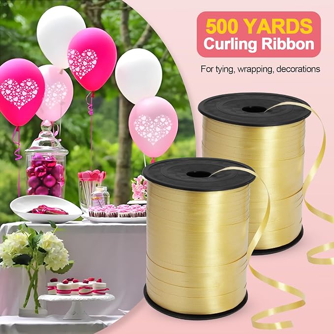 Luomorgo Gold Curling Ribbon, 500 Yards/1 Roll Balloon Ribbon | Plastic Thin - Image 2