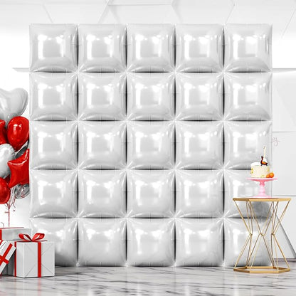 NISOCY 25PCS White Square Foil Balloons Wall Backdrop | Double Sided Pearl by NISOCY