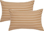 JELLYMONI 100% Natural Cotton Striped King Pillowcases Set, 2 Pack Rust and White Stripes Pattern Printed Pillow Covers with Envelope Closure(Pillows are not Included)