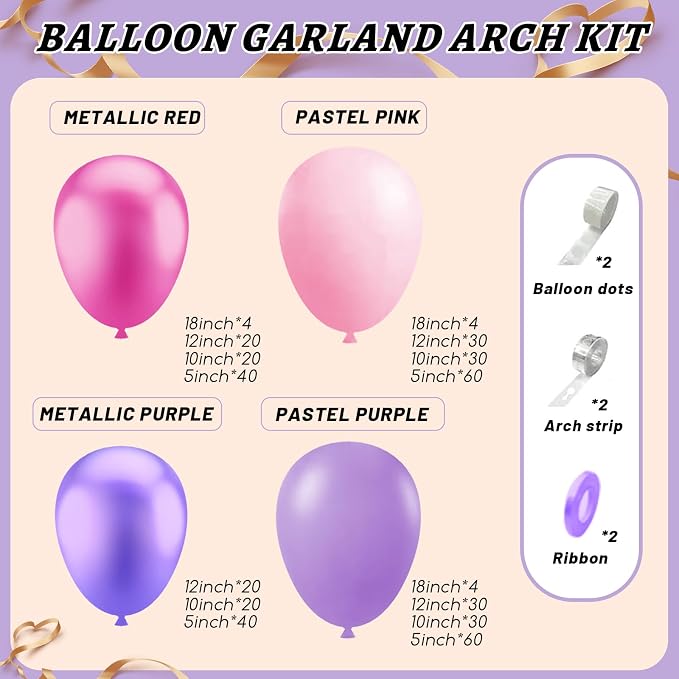412pcs Pink and Purple Balloons, Different Sizes 18 12 10 5 Inch Pink and - Image 2