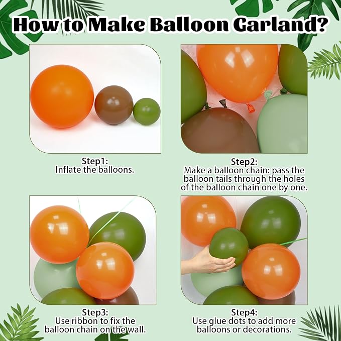 141pcs Dinosaur Balloon Garland Arch Kit Brown Orange Sage Green Balloons | - Image 3