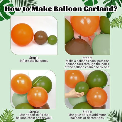 141pcs Dinosaur Balloon Garland Arch Kit Brown Orange Sage Green Balloons | - Image 3
