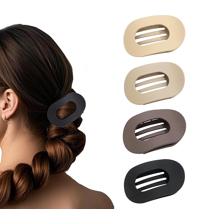 Flat Hair Claw Clips for Women,Matte Medium Hair Clips for Thick & Thin Hair- Comfortable Everyday Use for Office, Yoga, Party & Casual Styling (4PCS C)