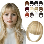 Clip in Bangs, Synthetic French Bangs Hair Clip, Fake Bangs Fringe with Temples Hairpieces for Women Natural Curved Hair Extensions for Daily Wear Light Blonde Mix Bleach Blonde
