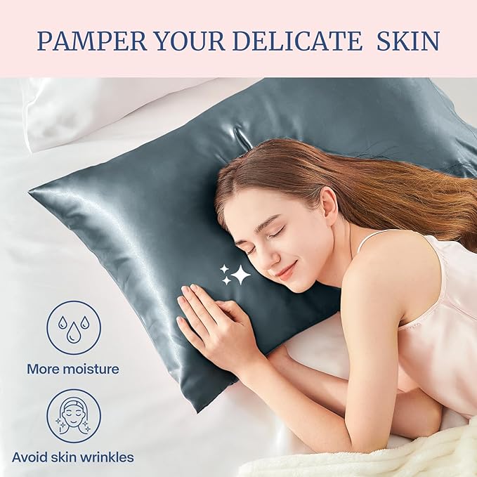 BEDELITE Satin Pillowcase for Hair and Skin, Super Soft and Cooling Similar to Silk Pillow Cases 2 Pack with Envelope Closure, Gift for Women Men(20"x30" Queen Size, Space Grey)