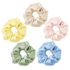 LILYSILK Silk Hair Scrunchies Ties for Frizz & Breakage Prevention 100% Mulberry Elastic Ponytail Holder 5PC (gravel gold+pale pink +ice blue+pale green+LILYAUREA)
