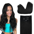 DOORES Clip in Human Hair Extensions, 80g 5pcs Jet Black 20 Inch Remy Hair Extensions Clip in Natural Straight Real Hair Extensions