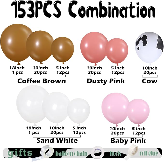 Dusty Pink Cow Balloon Arch Garland Kit – Dusty Pink, Light Pink, Sand White - Image 2