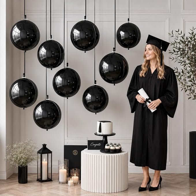 Black Round Foil Balloons 9 pcs - Image 5