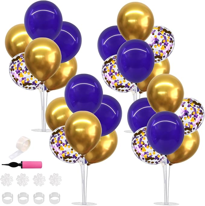 TONIFUL 4 Set Purple Gold Balloon Stand Balloon Centerpieces by TONIFUL