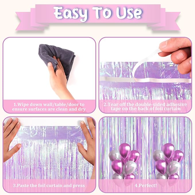 Voircoloria Iridescent Purple Fringe Backdrop Curtains, 3 Pack | Tinsel - Image 3