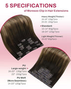 Moresoo Seamless Clip in Human Hair Extensions Balayage 135g 16inch Clip in Hair Extensions for Thin Hair to Add Length Dark Brown to Golden Brown With Golden Blonde 7pcs