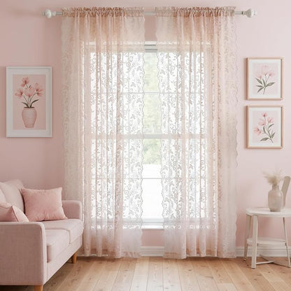 FINECITY Sheer Lace Curtains 72 Inch Length by FINECITY