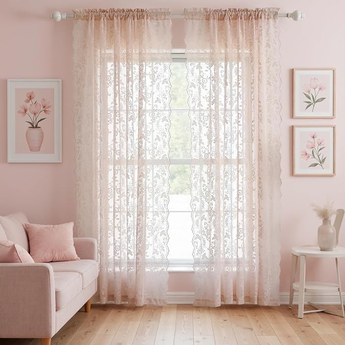 FINECITY Blush Floral Sheer Lace Curtains - Image 5