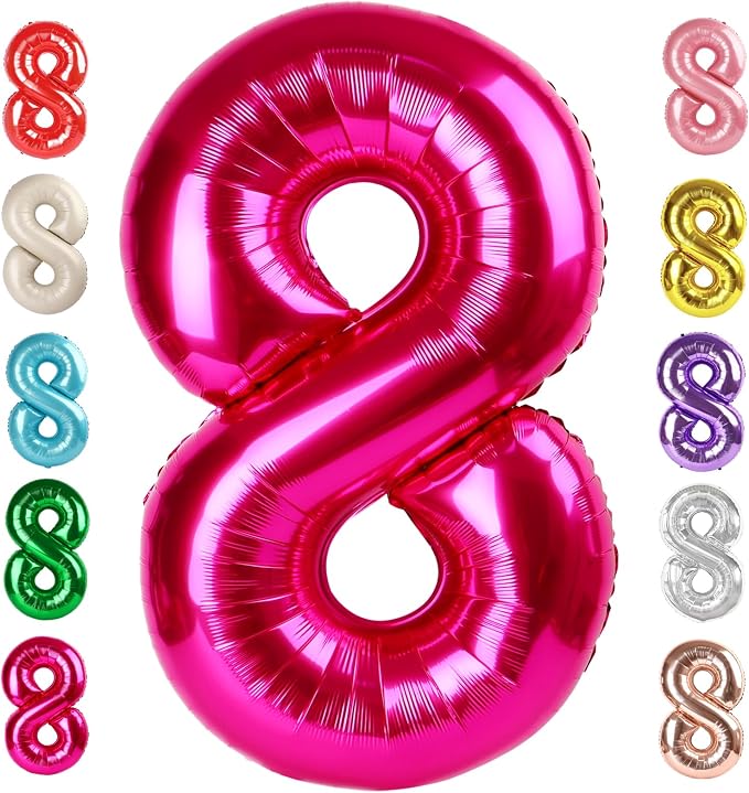 8 Balloon Numbers Birthday Decorations, 40In Hot Pink Balloons by Mluchee