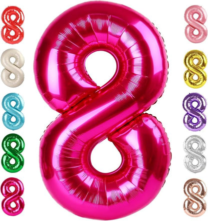 8 Balloon Numbers Birthday Decorations, 40In Hot Pink Balloons by Mluchee