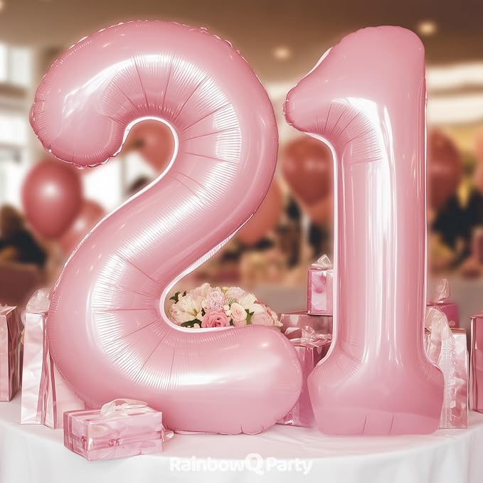 RainbowQ Pink 21 Balloon Number 40 Inch 0-40 Foil Large Balloons | Big Mylar 21 - Image 2