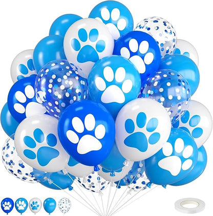 Paw Balloons, 12 Inch Paw Print Navy Blue Light Blue and White Confetti Dog by FEYG