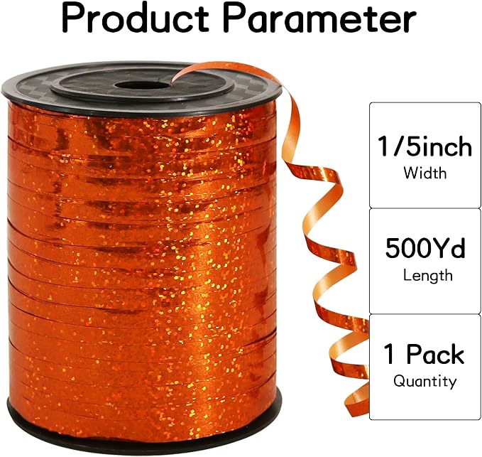 BEISHIDA 500 Yards Orange Ribbon Crimped Curling, Balloon String Shiny Metallic - Image 2