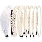 VELSCRUN Headbands for Women 7 Pcs Different Pearl Fashion Knotted Solid Head Bands Pearl Headband Non Slip Thin Hair Band for Womens Gilrs Thick Short Hair Face Wash Hair Accessories
