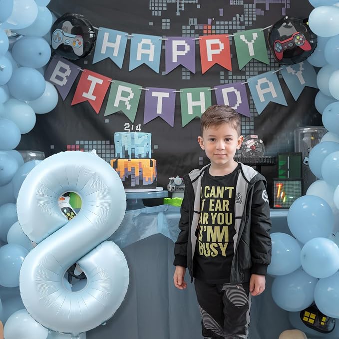 Foil 8 Balloon, Light Matte Blue Big Number 8 Balloons - Image 4