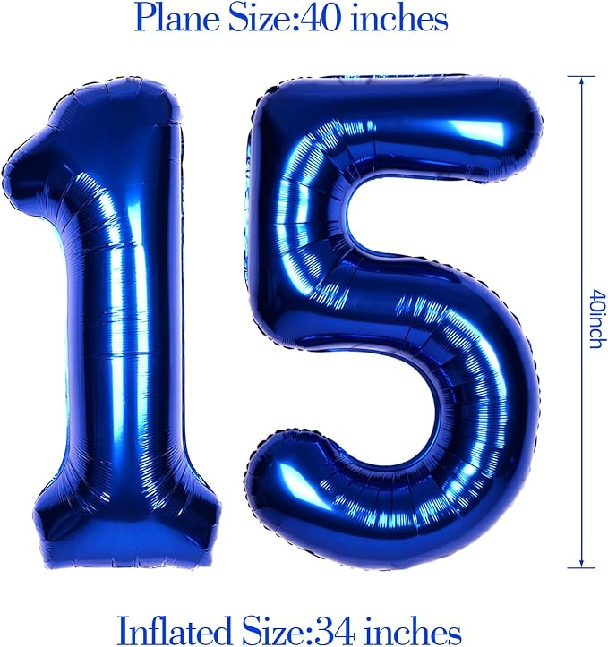 40 Inch Navy Blue Big Number 15 Balloon 0-9 Large Helium | Royal Blue Balloons - Image 6