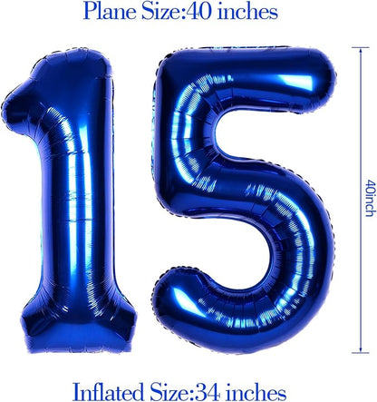 40 Inch Navy Blue Big Number 15 Balloon 0-9 Large Helium | Royal Blue Balloons - Image 6