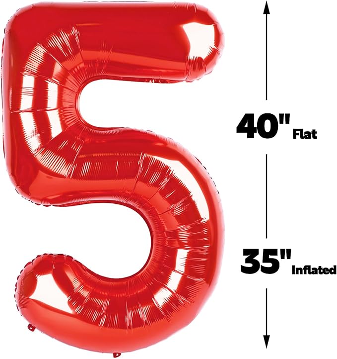 Red Number 5 Balloon 40 inch, Balloon numbers party supplies, deco photo shoot - Image 2