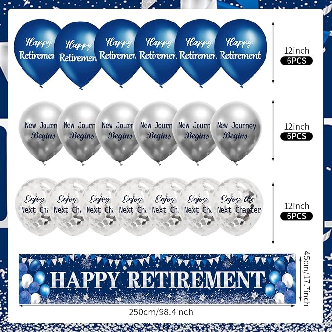 GOLDCROW Retirement Party Decorations Blue Silver Happy Retirement Banner - Image 6