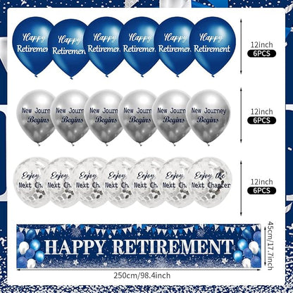 GOLDCROW Retirement Party Decorations Blue Silver Happy Retirement Banner - Image 6